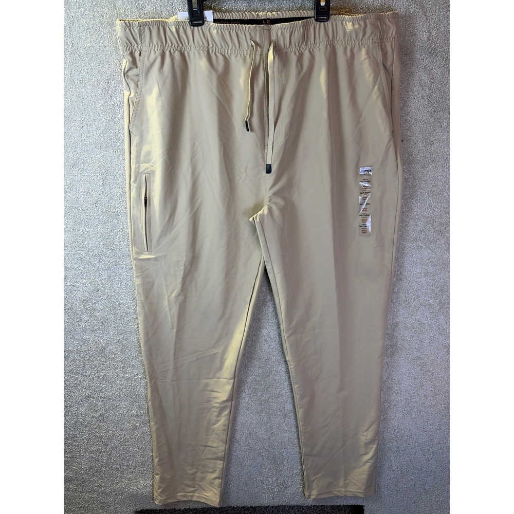 London Fog Supply Multi-Flex Pant Mens XXL Tan Beige Stretch Drawstring Casual